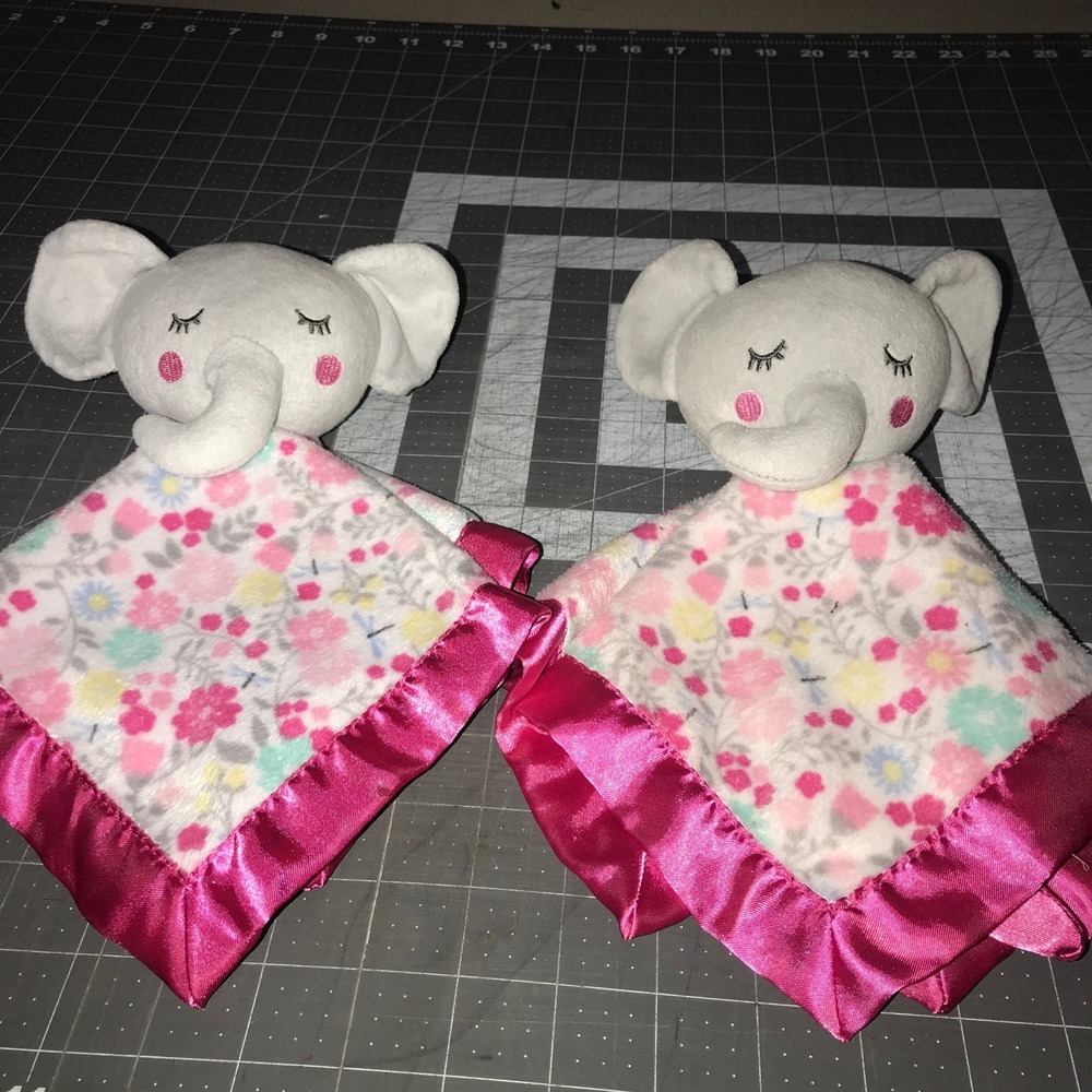 2 Parents Choice Security Blanket Lovey Elephant Twin Pink Satin Floral Small 12